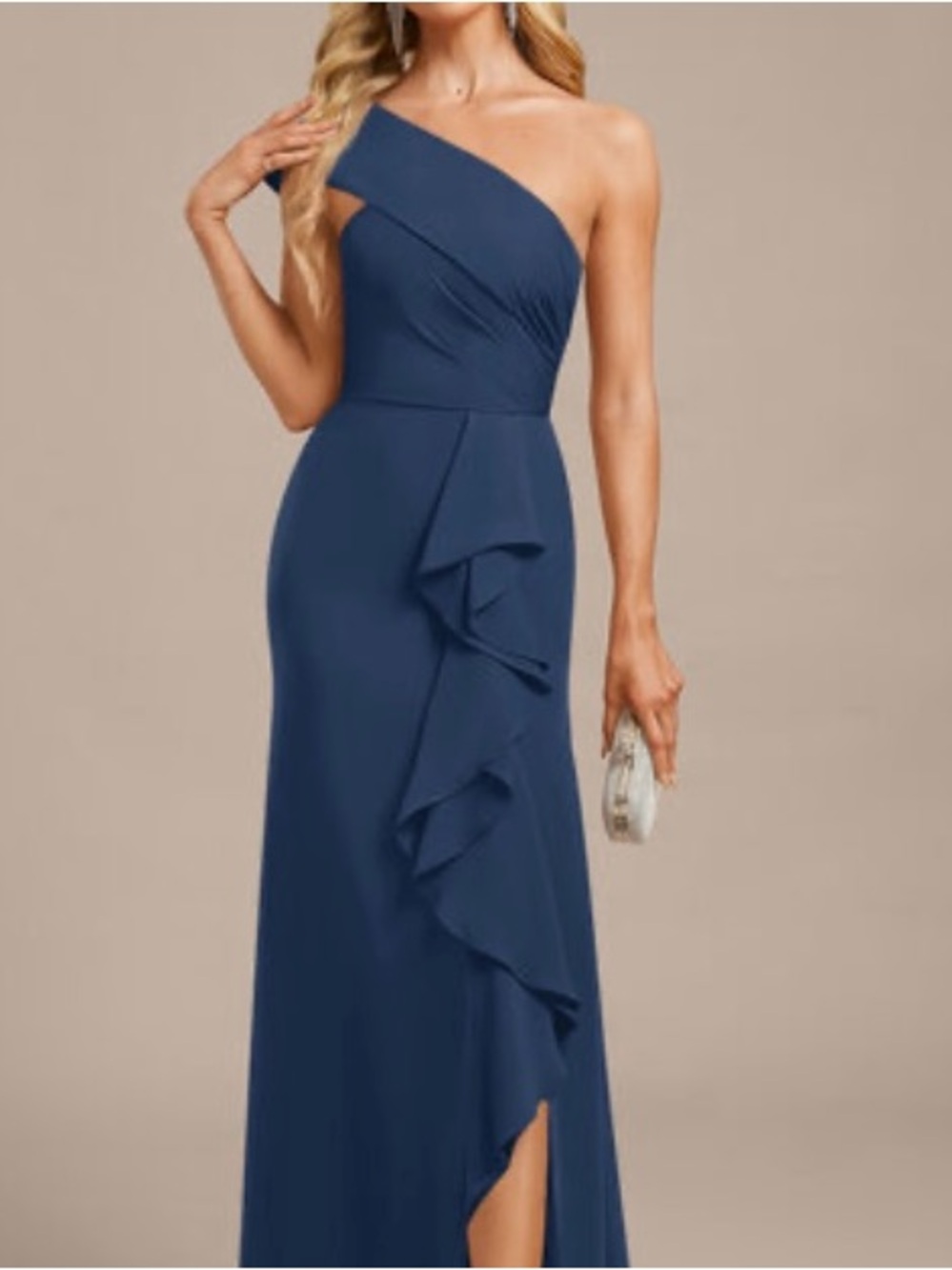 JJs House One-Shoulder Navy Blue Formal Gown